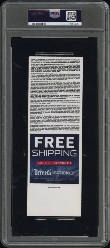 Derrick Henry Signed Full Ticket Stub w/ "NFL Debut 9/11/16" PSA - Image 3 of 3