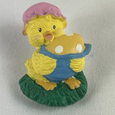 Easter Lapel Pin Yellow Chick Carrying Colored Egg 1.5 Resin