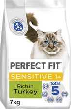 7kg Perfect Fit Advanced Nutrition Sensitive Adult Complete Dry Cat Food Turkey 4.85 per kilo