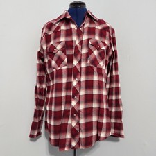 Wrangler Wrancher Vintage Red Plaid Pearl Snap Flannel Size L