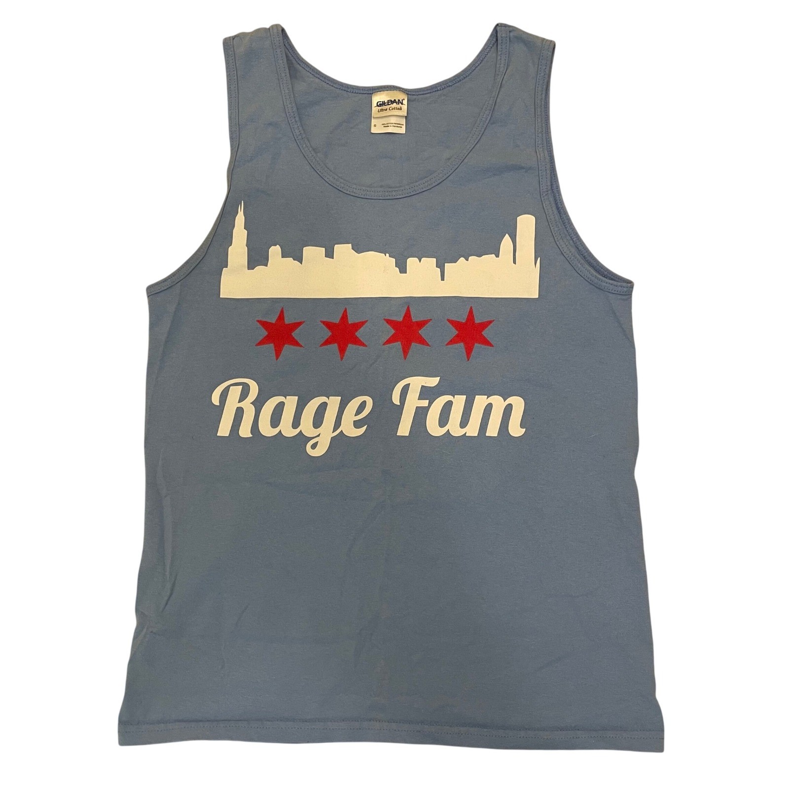 Gildan Rage Fam Party Chicago Graphic Tank Top Sleeveless Casual Tee