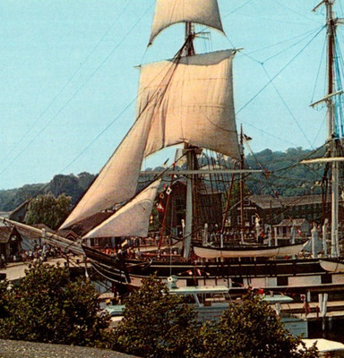 Vintage Postcard Chrome Charles W Morgan Whaling Ship Mystic Seaport CT