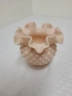 Fenton Pink Pastel Hobnail Ruffled Art Glass Rose Bowl MCM