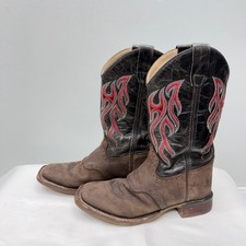 Old West brown black red flame cowboy boots youth boys 6 wear as shown BSY1868