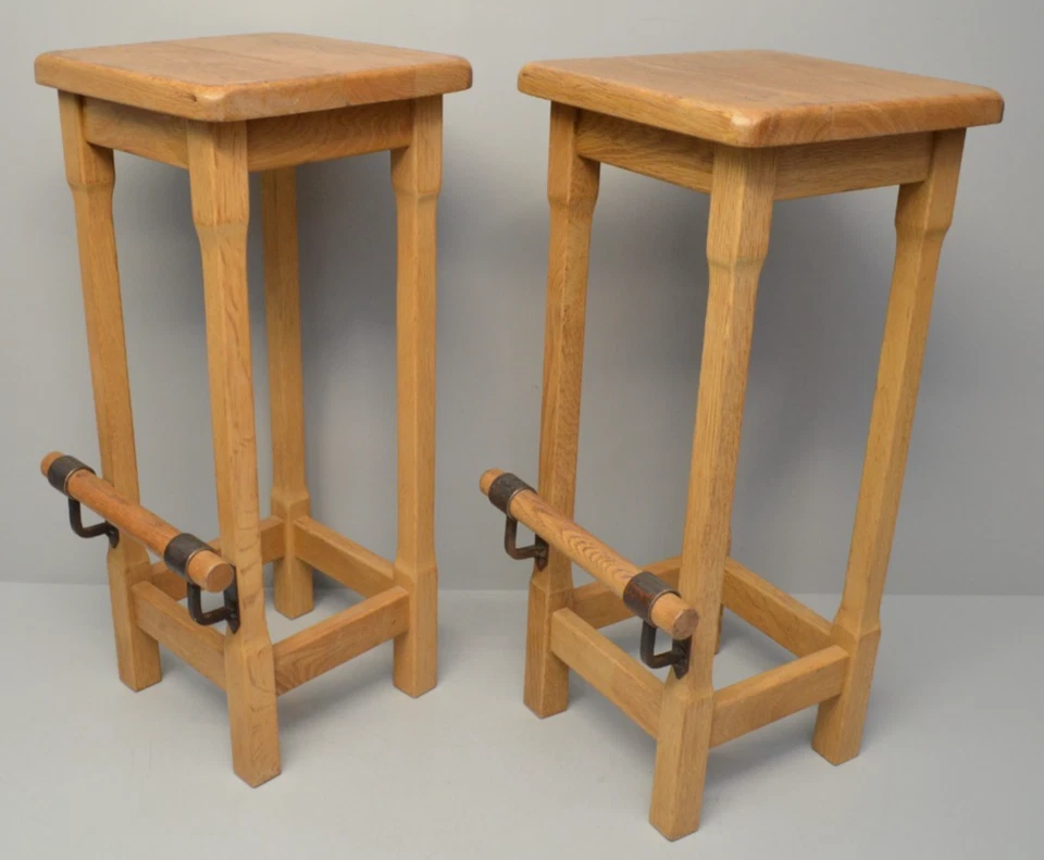 2x Vintage Barhocker Barstuhl Holzhocker mit Fußstütze Massivholz 35x33,5x79 cm - Bild 2 von 4