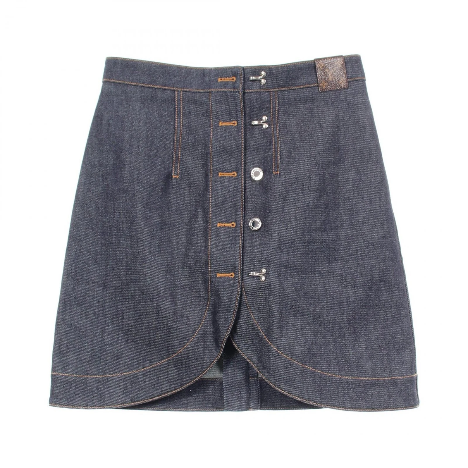 LOUIS VUITTON Denim Button Mini Skirt #38 RW242WB EFY FRJU36 cotton Navy LV