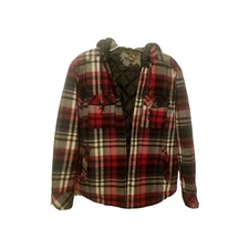 NSS Hooded Flannel Jacket Men's Small Red Black White Plaid Quilted Lined