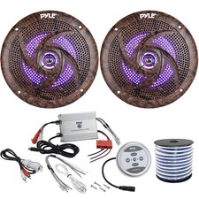 2 x Pyle PLMRLE64DK 6.5" Stereo LED Speakers, 2-Channel Amplifier, Speaker Wire