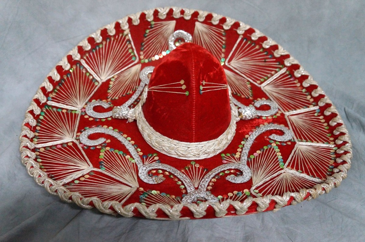 MEXICAN SOMBRERO ELABORATE RED VELVET WITH SEQUINS‎ MEXICO LUNA  VINTAGE HAT Amazon.com: Velvet Sombrero 22 main image 4