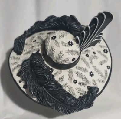 Vintage Jane Asher by Willow Hall Collectible Polka Dot & Stripe Hat Trinket Box