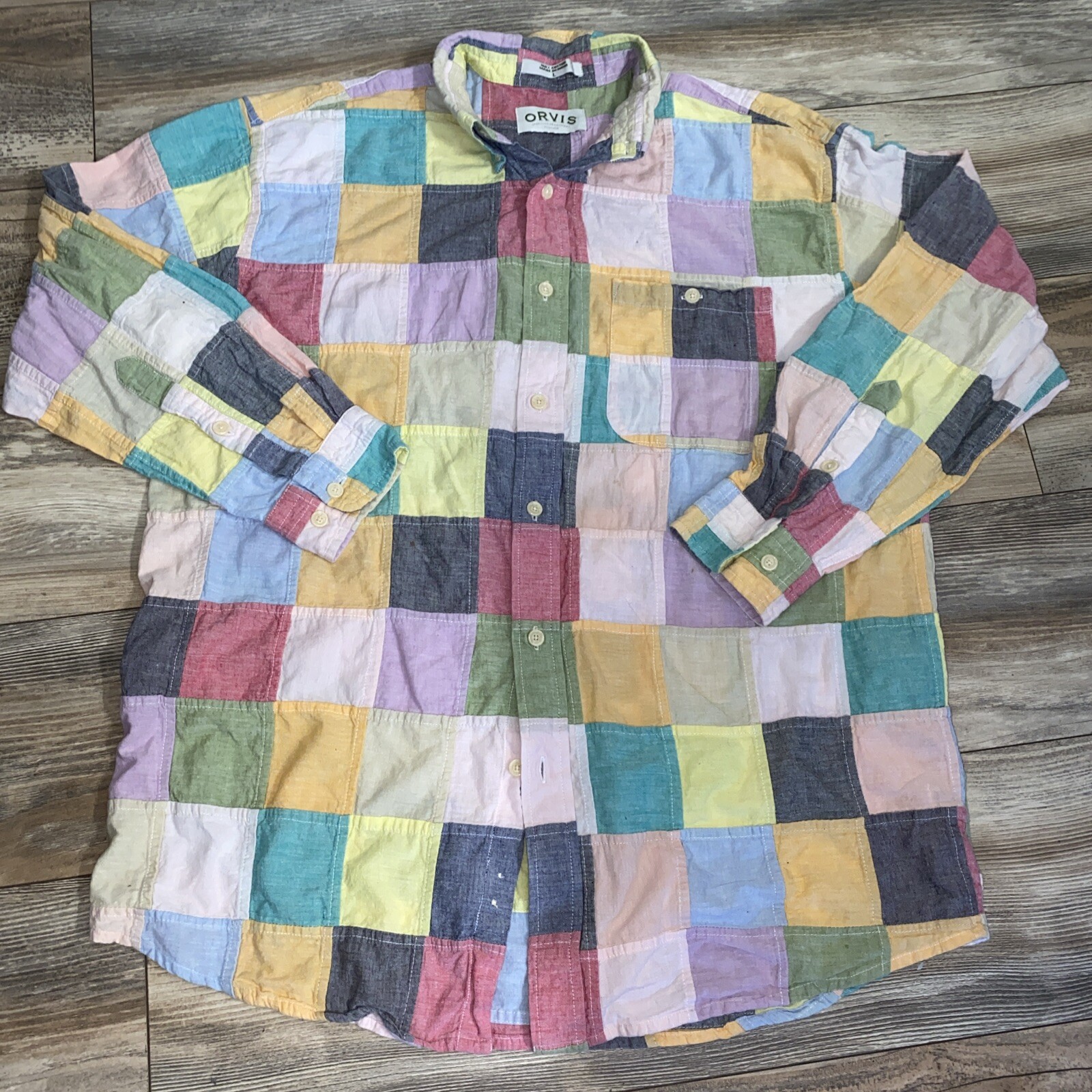 Orvis Patchwork Button Down Shirt Men's Size larg… - image 1