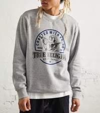 Image of True Religion Buddha Logo Crew Neck Sweatshirt Jumper Grey Small RRP £89 BNWT