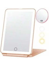 Travel Makeup Mirror Touch LED Lights w/ 10x Magnifying Mirror USB Rechargeable