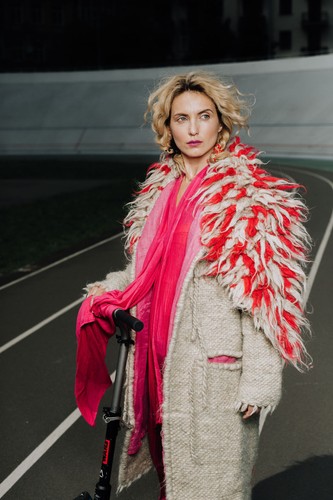 Long Wool Coat with Voluminous collar and Geometric pattern by Shkoura,handmade - Picture 4 of 12