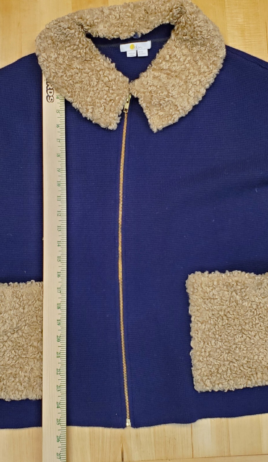 Boden Borg Cropped Coatigan Size 20/22 Cotton Wool De… - Gem