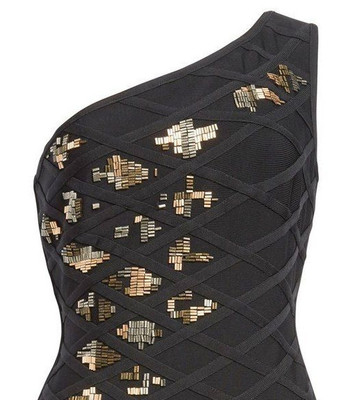 beaded shoulder bandage dress Ebony Glitz and Glam- Beaded Feather Bandage Dress (2 colors!) – DivAbby main image 1