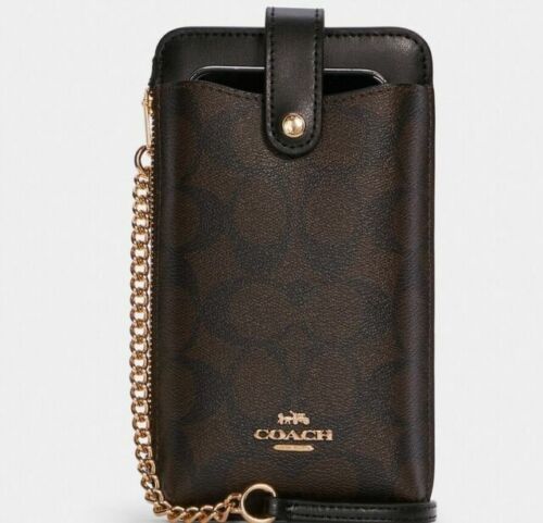 Coach North/South Phone Crossbody Leather - Black/Brown for sale 