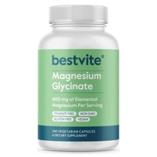 Magnesium Glycinate 400mg 240 Vegetarian Capsules -No Stearates- Non GMO