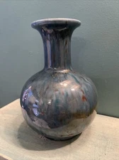 Vintage 1982 Byron Molds (Mcld3?) Ceramic Vase Blue With Many Colors 7” 266￼