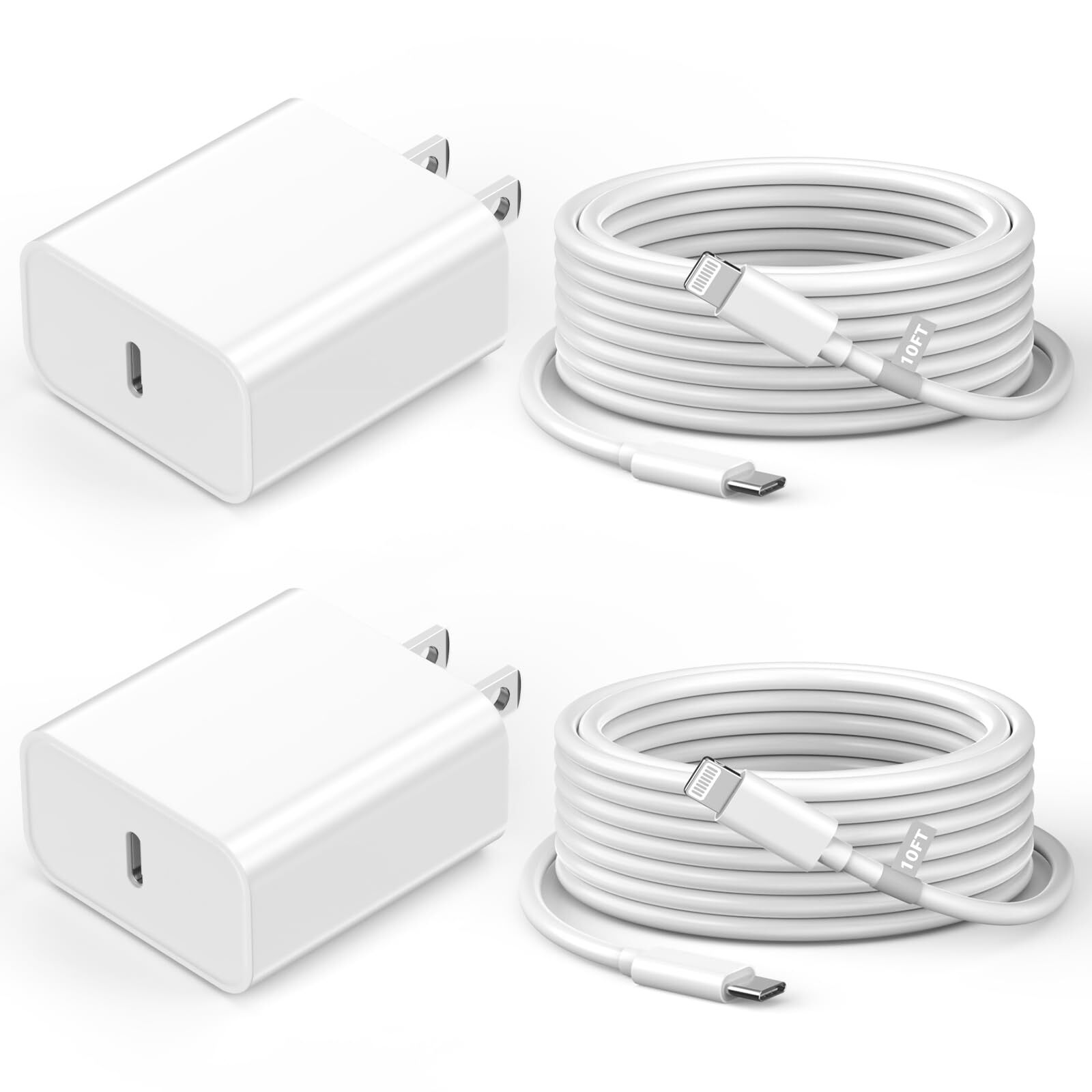 iPhone Charger 10 FT [MFi Certified], 2 Pack 20W USB C Wall Charger Block wit...