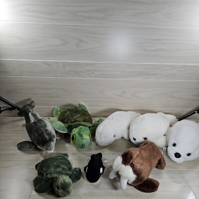 Sea World Plush lot of 8 Small and Large Turtle Beluga Whale Killer Whale Walrus