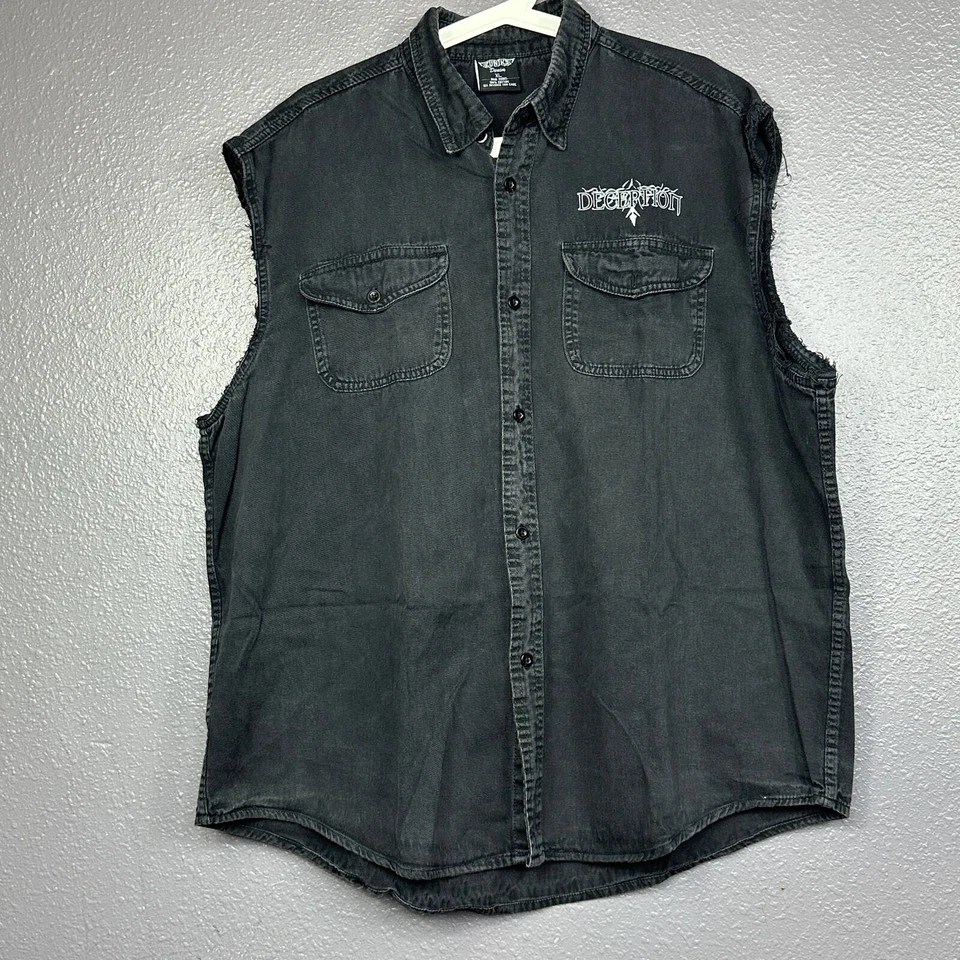 Винтажный черный мотоциклетный жилет UNIK без рукавов Deception мужской размер XL хлопок  - Изображение 2 из 4