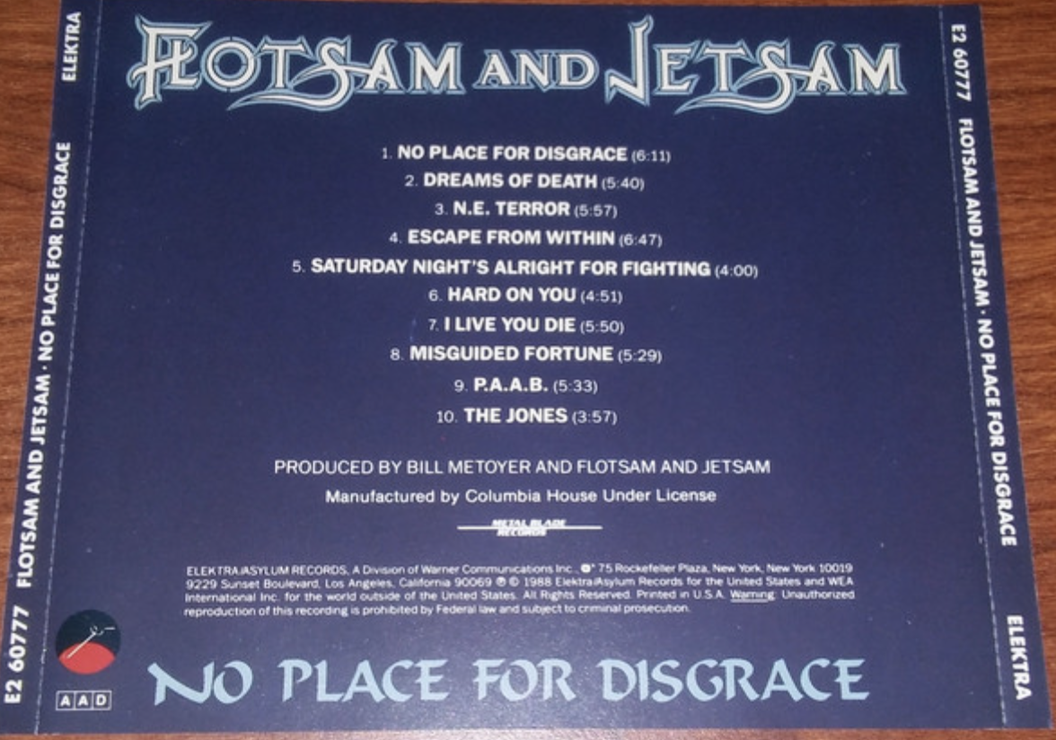 Flotsam And Jetsam ‎– No Place For Disgrace CD 1988 Elektra