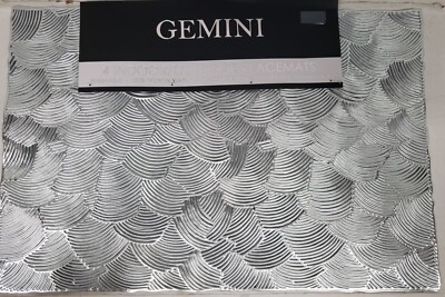 Set of 4 PVC Indoor/Outdoor Woven Vinyl Placemats (12''x18'') SILVER DESIGN,Gemini