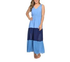 NEW OSO Casuals Woven Sleeveless V-Neck Tiered Color Block Knit Lined Maxi Dress