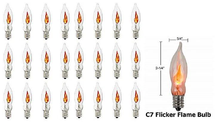 CRAFTS-N-HOBBY-SHOP Lot of 25 Flicker Flame Light Bulbs, E12 Candelabra Base, 3 watt Bulb