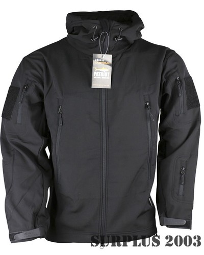 Men's Patriot Tactical Soft Shell Hooded Jacket Black Zip Fleece Lined Coat - Picture 2 of 5
