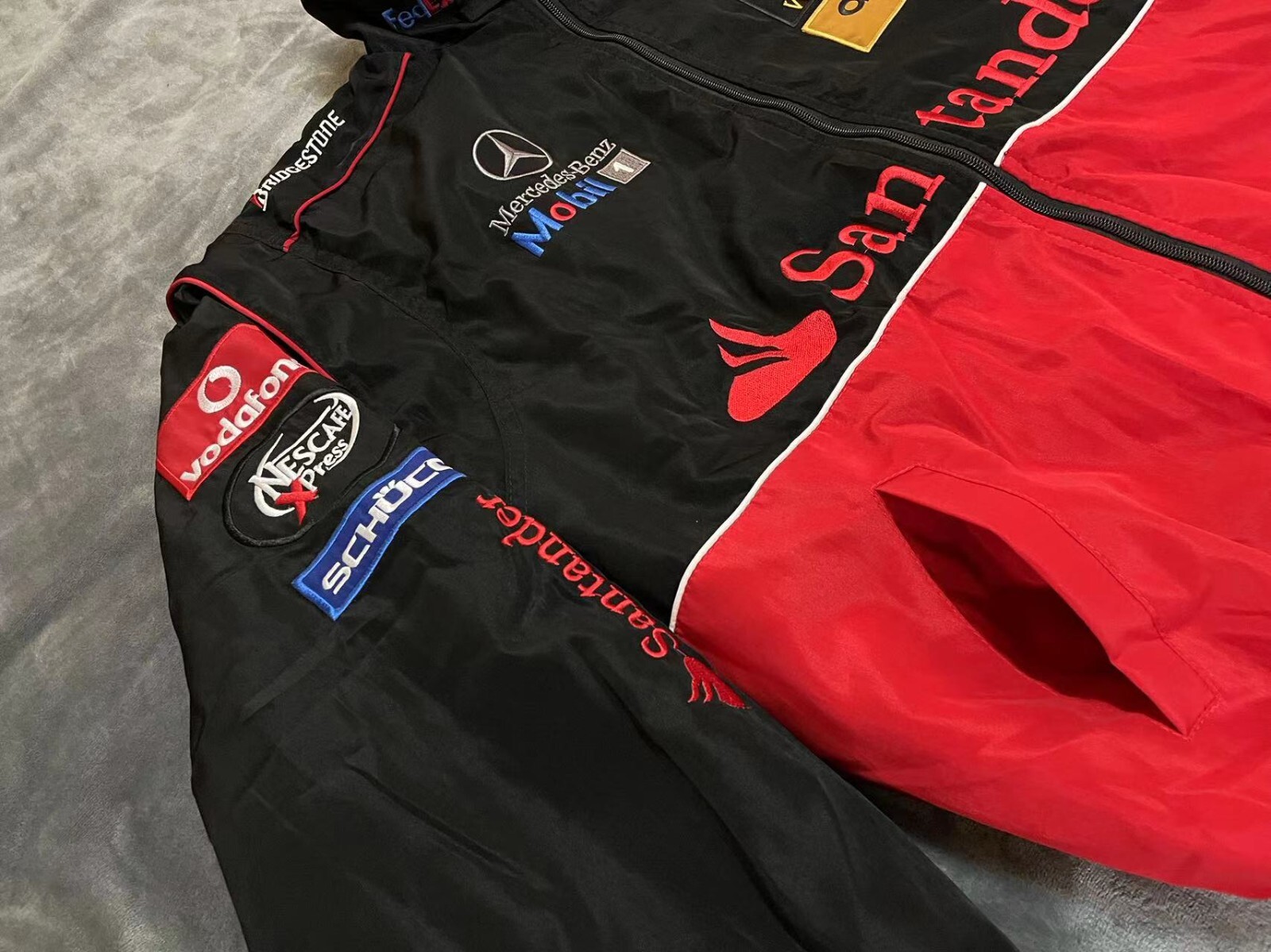 Adult F1 Racing Jacket, Mercedes-Benz Jacket Red,Ebroidered Cotton Padded image 4