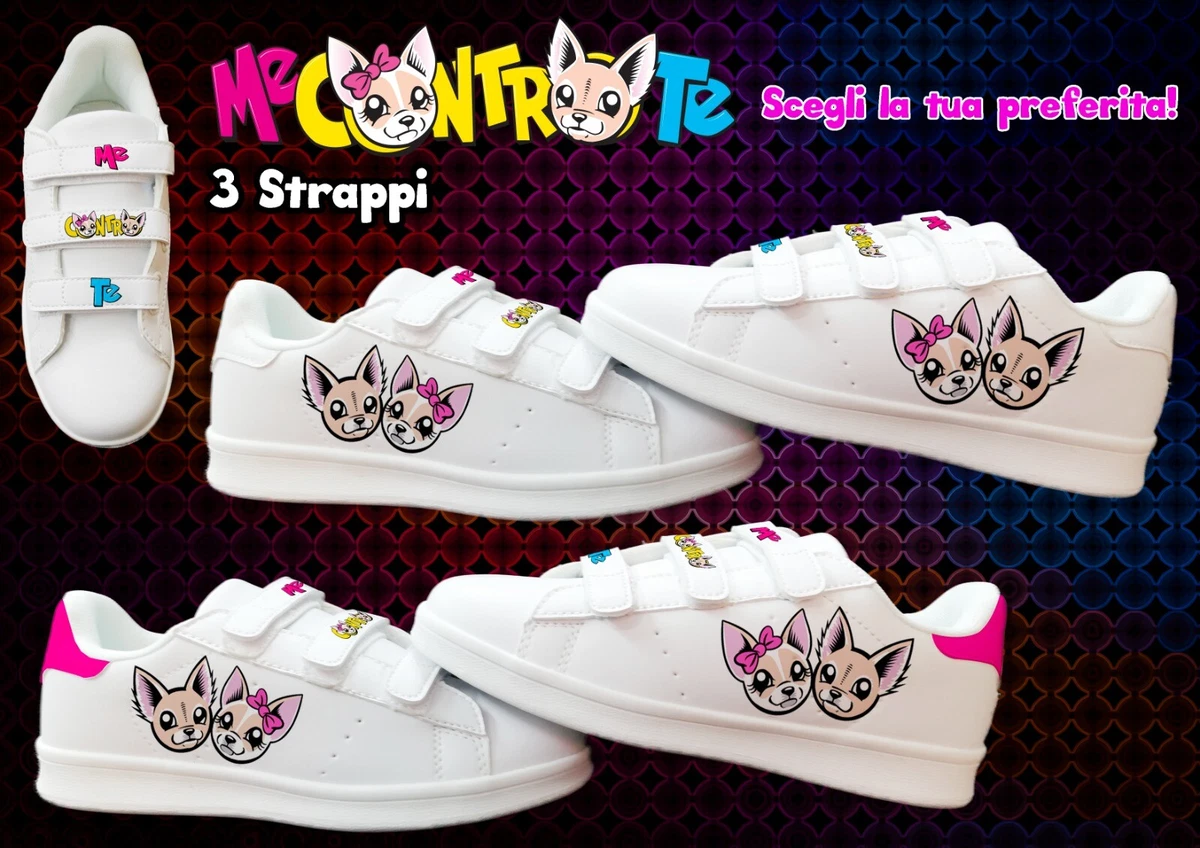 SCARPE youtuber STRAPPO BIANCHE CON CANI E SCRITTE 3 strappi 2 varianti