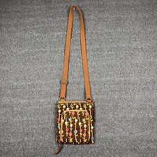 Vintage FOSSIL Canvas CrossBody Bag Flowers Brown Floral Pattern Zipper Y2K