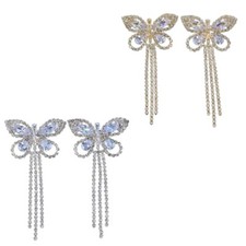 Alloy Butterfly Shape Nipple Covers Pasties with Rhinestones Tassels for Women