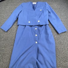 Vintage Pendleton Blue Crop Blazer Jacket With Matching Skirt Womens Size 10