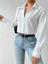 Elegant Women Long Sleeve Shirt Bodysuit, Chic Button-Up with Lapel Collar