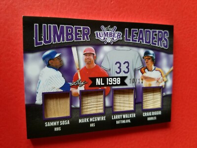 MARK MCGWIRE SAMMY SOSA CRAIG BIGGIO LARRY WALKER Game Used Bat CARD #10/12 LEAF