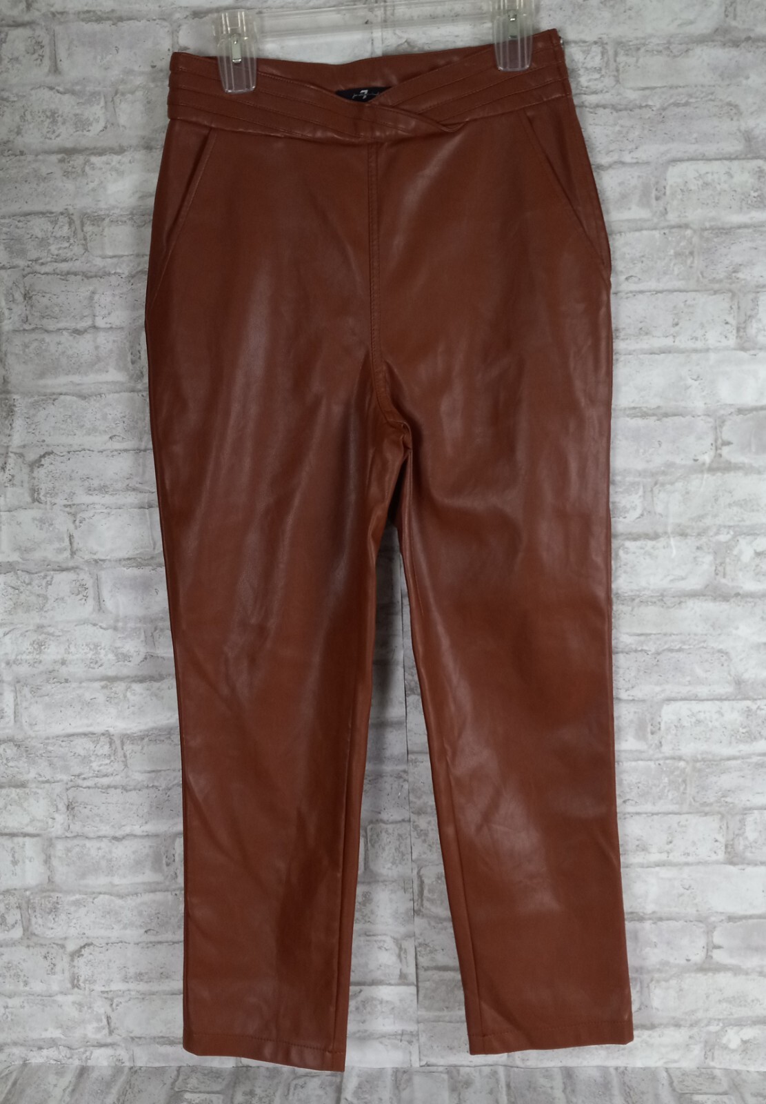 7 For All Mankind Vegan Leather Pants Crossover Women M Cognac Festival Western