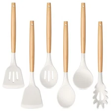 Cooking Utensils Set Of 6 Silicone Kitchen Utensils With Wooden Handles For Cook