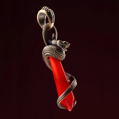 Venom s Heart Pendant in Brass, Rattlesnake Customized Energy Crystal Jewelry