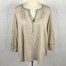 PureJill  Elements Tunic Top Shirt Size 3X Beige Pleated 100% Cotton Knit