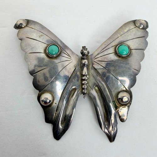 Vintage Sterling Silber, Türkis Figur Schmetterling Anstecknadel Brosche Mexiko 50er Jahre - Bild 2 von 10