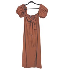 Nasty Gal Square Neck Smocked Puff Sleeve Maxi Dress Burnt Orange US 6