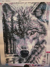 30x40cm Completed Diamond art Wolf Face with Forest Background