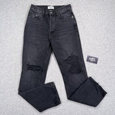 Agolde Lana Mid Rise Vintage Straight Jeans Womens 26 27 x 30 Black Distressed