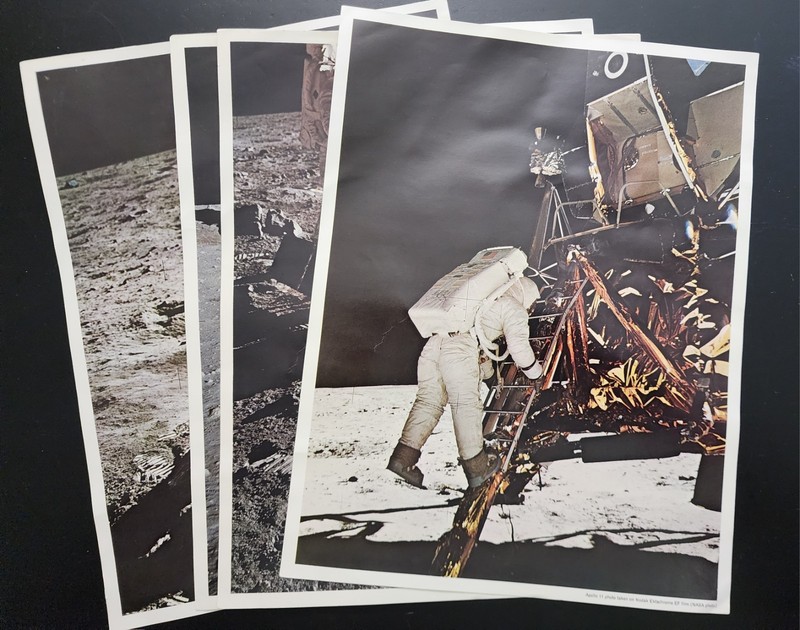 4 Vintage Apollo 11 Moon Landing Photo Lithographs, by Kodak Ektachrome EF Film