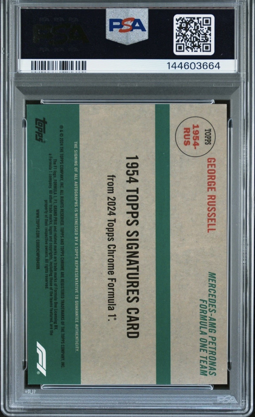 TOPPS CHROME FORMULA 1 1954 TOPPS AUTOS GEORGE RUSSELL PSA AUTHENTIC AUTO 10 view 2