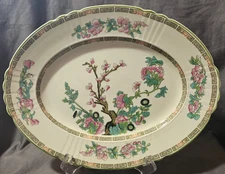 MYOTT SON & CO ENGLAND INDIAN TREE GREEN TRIM OVAL PLATTER 12''