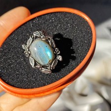 Natur echter Labradorit grau Mondstein Quarz Retro Ringe Edelstein offen Ring 49